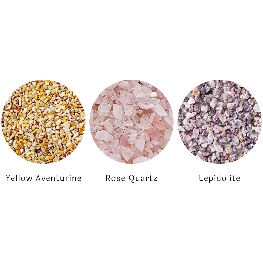 SASARAworld • Responsibly-Sourced, Genuine Crystal Wish Bottle Trio: Yellow Aventurine, Rose Quartz & Lepidolite