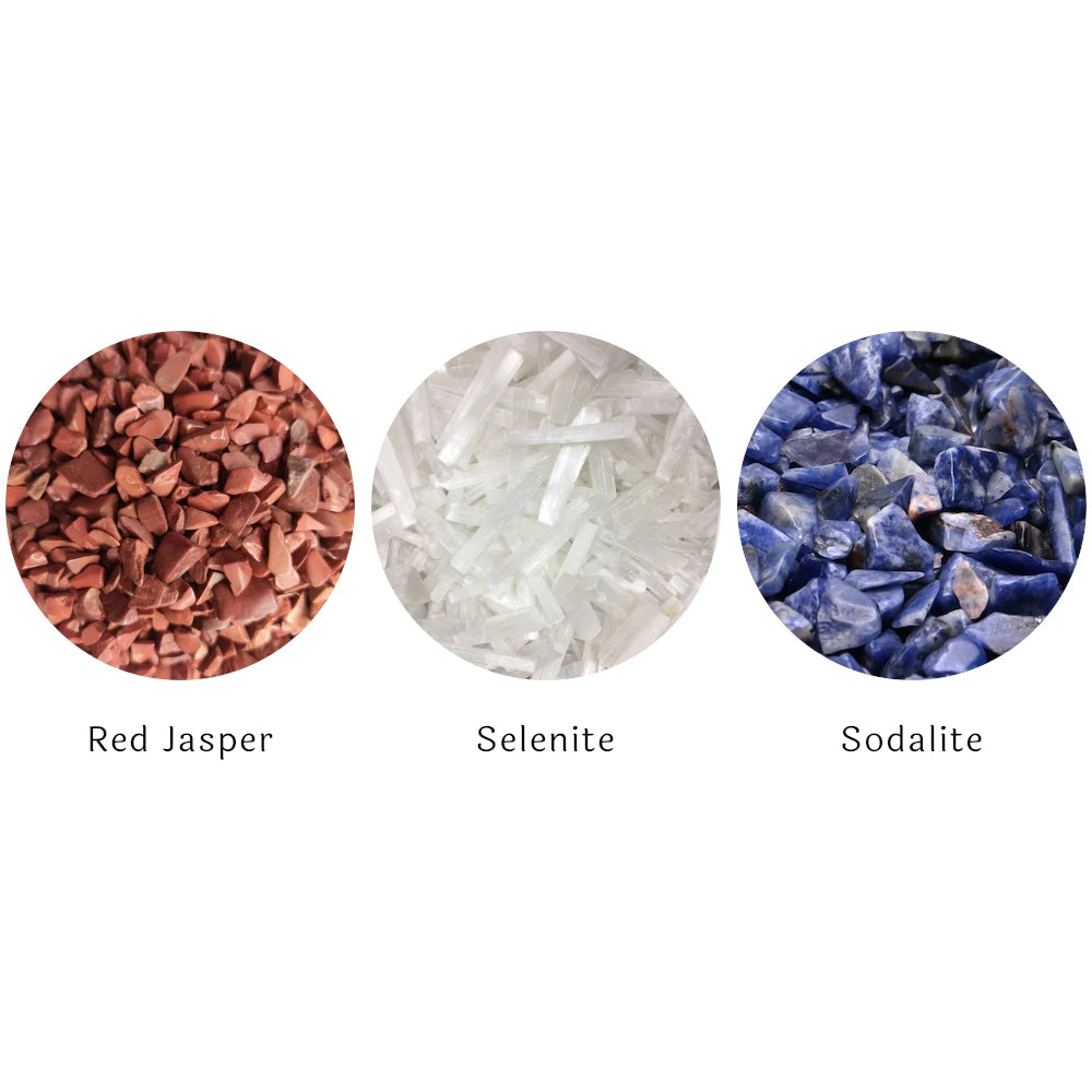 SASARAworld • Responsibly-Sourced, Genuine Crystal Wish Bottle Trio: Red Jasper, Selenite & Sodalite