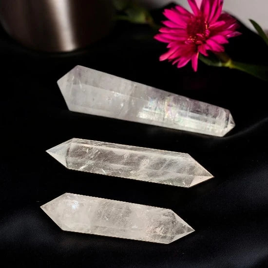 Powerful High Vibration Clear Quartz Double Terminated Crystal Wand Pointer for Sale for Amplifying and Manifesting Your Intension. Ideal for Reiki, Energy Work, Healing Practitioner, Meditation, Crystal Therapy, Feng Shui and Vastu Shastra | Premium Quality Crystals | @SASARAworld
