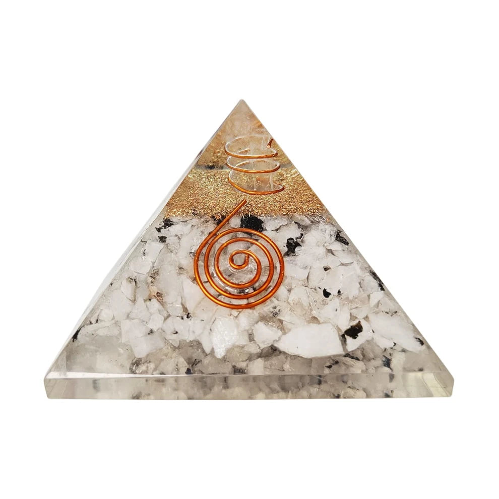 SASARAworld • Responsibly-Sourced, Genuine Orgonite • White Labradorite (Rainbow Moonstone) Crystal Orgone Pyramid