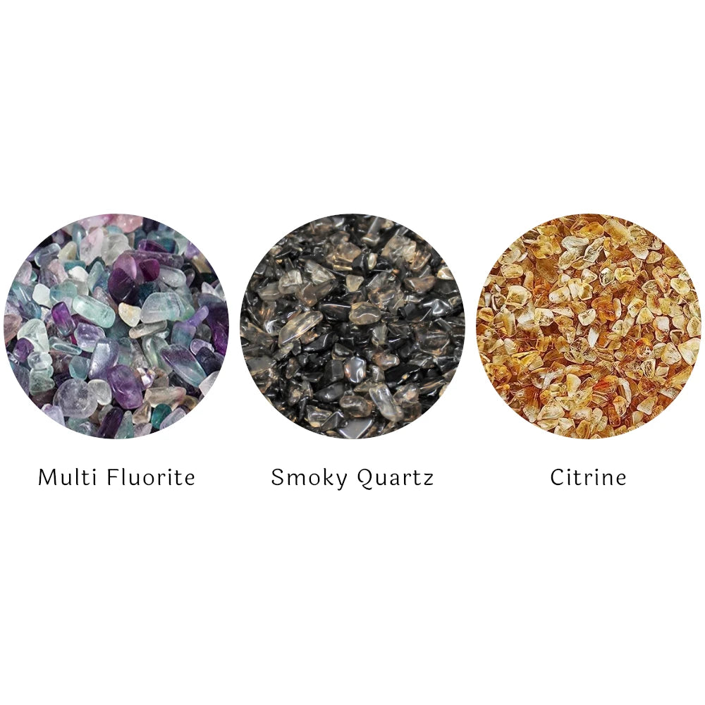 SASARA • Responsibly-Sourced, Genuine Crystal Wish Bottle Trio: Multi Fluorite, Smokey Quartz & Citrine
