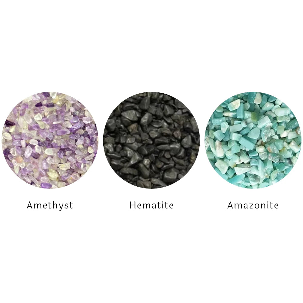 SASARA • Responsibly-Sourced, Genuine Crystal Wish Bottle Trio: Amethyst, Hematite & Amazonite