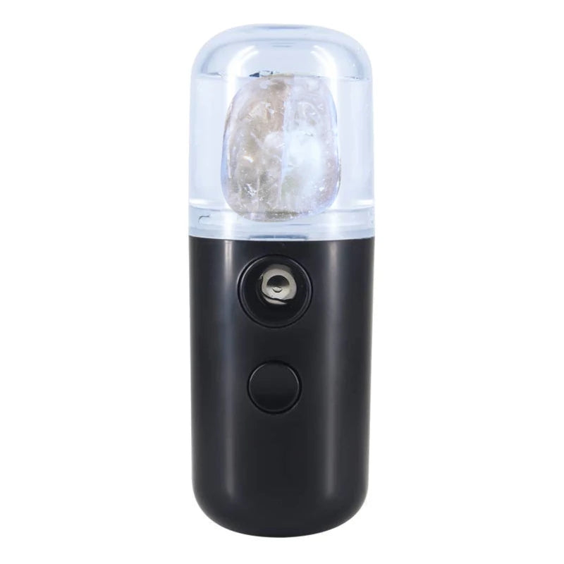 Portable Rechargeable Crystal Mist Room and Car Spray is Designed to Keep you Fresh, Balanced and Rejuvenated by Harnessing the Natural Energies of your Favourite Crystals. Black with Clear Quartz