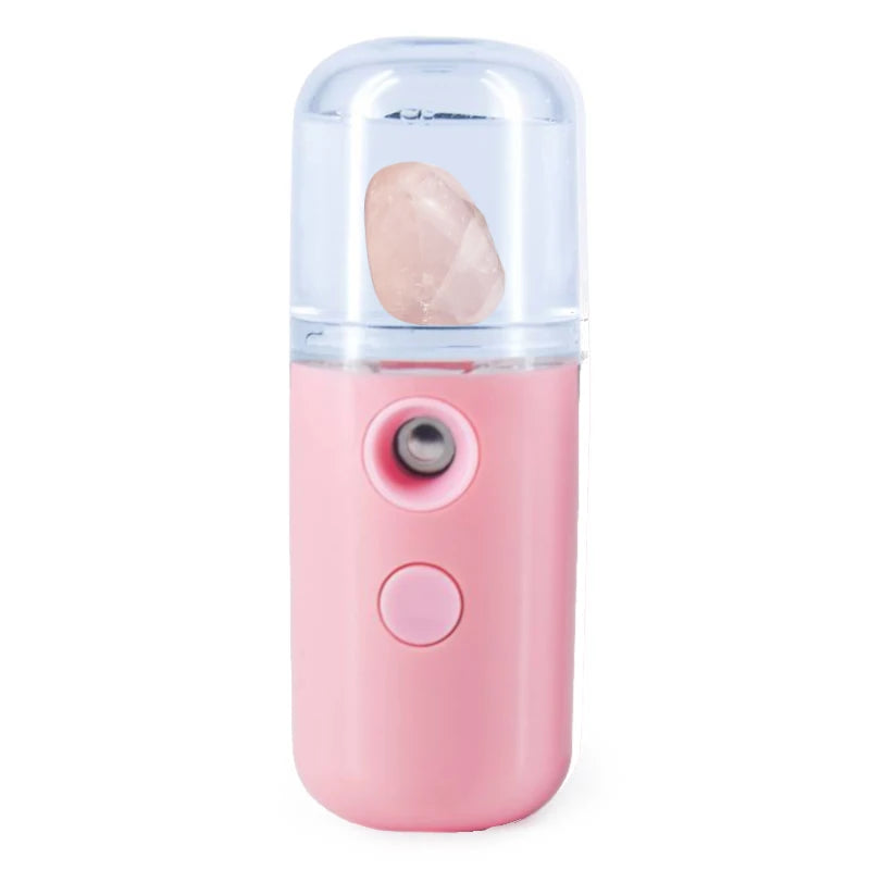 Portable Rechargeable Crystal Mist Room and Car Spray is Designed to Keep you Fresh, Balanced and Rejuvenated by Harnessing the Natural Energies of your Favourite Crystals. Pink with Rose Quartz