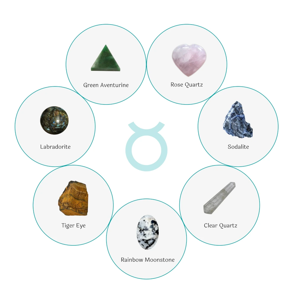 SASARA • Responsibly-Sourced, Genuine Crystals for Taurus (April 20 – May 20): 7 Piece Crystal Set